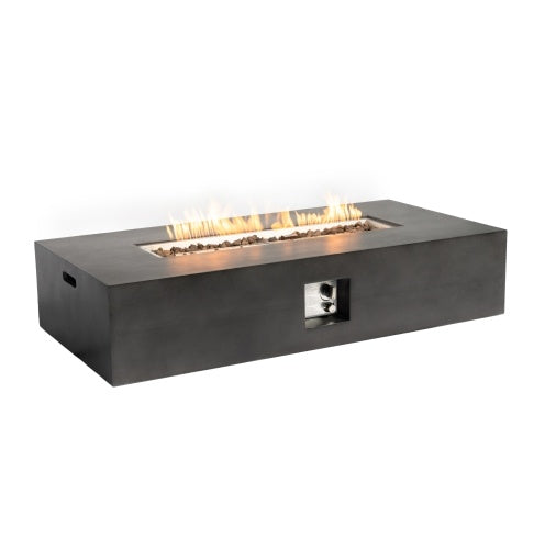 Large Rectangular Stone Gas Fire Pit With Lava Canopy
