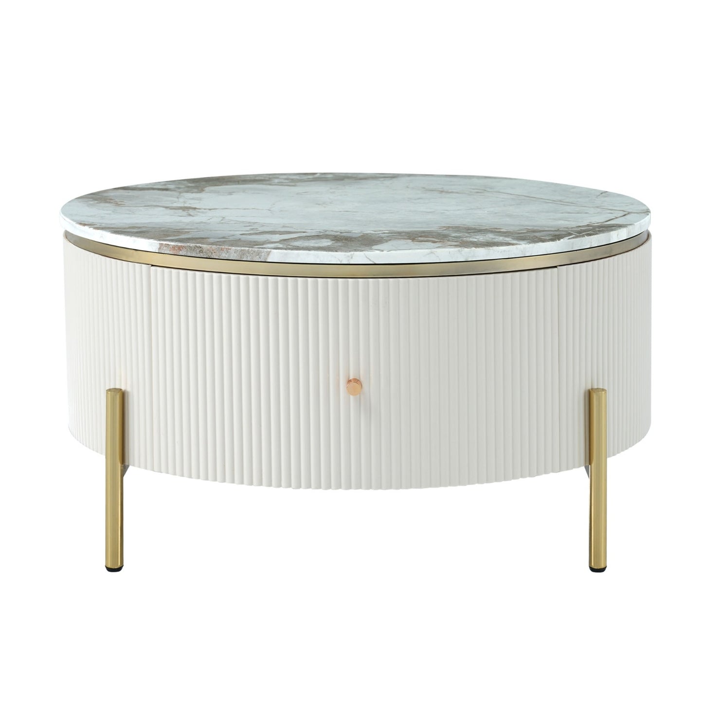 Modern Round Coffee Table With 2 Large Drawers Storage Accent Table 31.5
