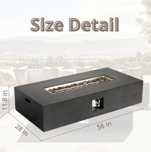 Large Rectangular Stone Gas Fire Pit With Lava Canopy