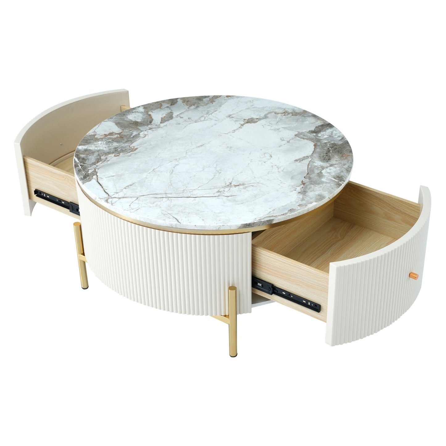Modern Round Coffee Table With 2 Large Drawers Storage Accent Table 31.5
