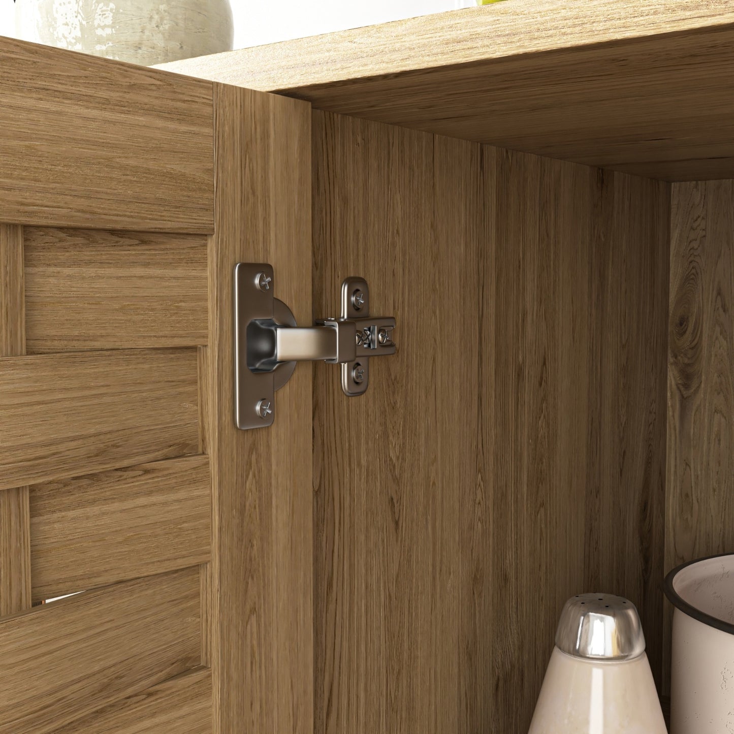 Storage Cabinet With 3 Doors, Wood Sideboard Buffet Storage With Adjustable Shelf, Anti-tip Kit Acce