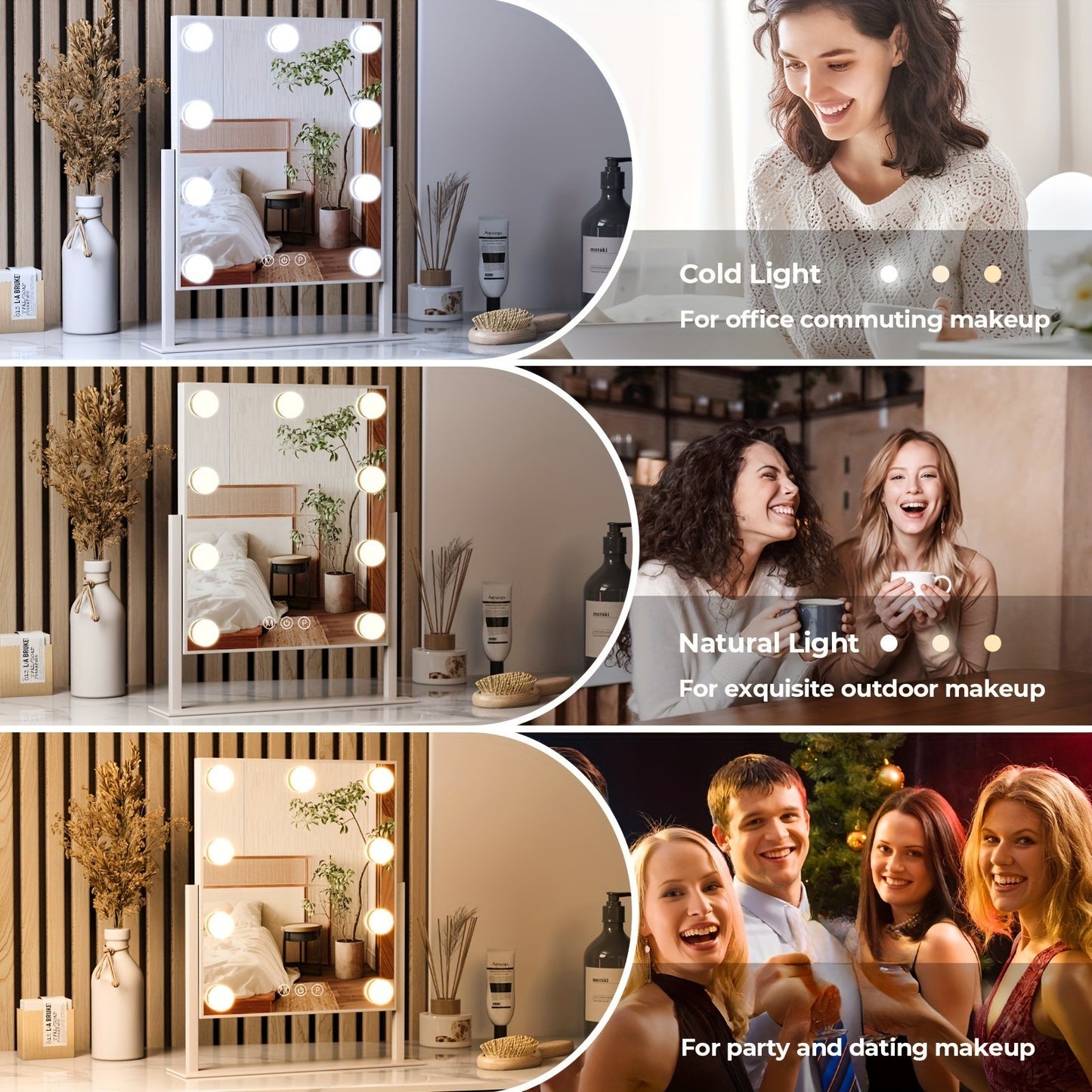 LED Makeup Mirror With Adjustable Ring Light - Portable Rechargeable Vanity Mirror With Smart Dimming