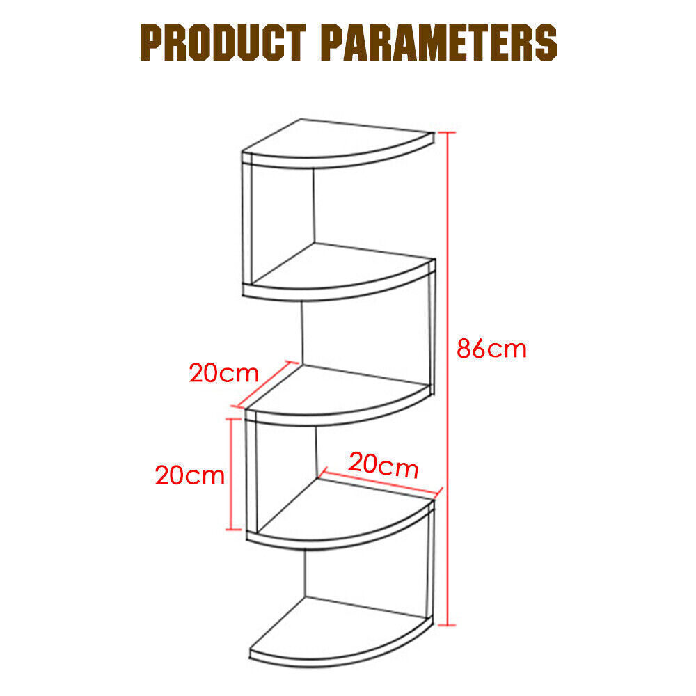 New 5 Tier Floating Wall Shelves Corner Shelf Storage Display Bookcase Unit