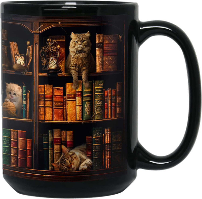 Bookshelf Library Book Fan Large Capacity Ceramic Coffee Mug