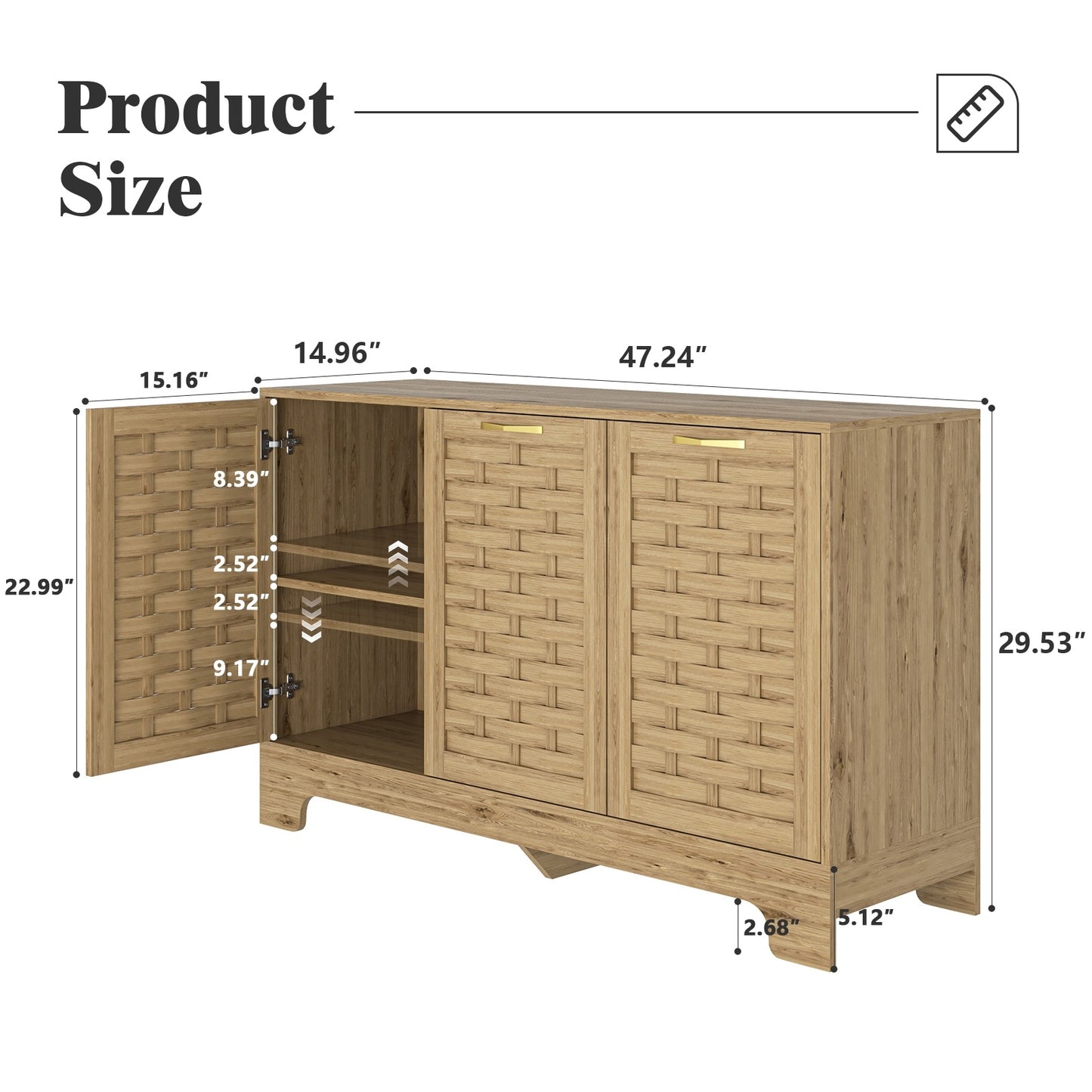 Storage Cabinet With 3 Doors, Wood Sideboard Buffet Storage With Adjustable Shelf, Anti-tip Kit Acce