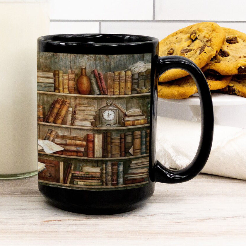 Bookshelf Library Book Fan Large Capacity Ceramic Coffee Mug