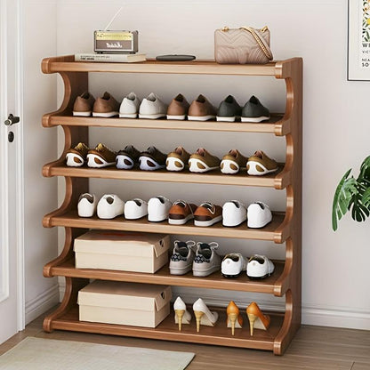 Four-layer Wooden Stackable Floor-standing Shoe Rack Suitable For Entrance, Wardrobe And Corridor To Store High Heels, Sneakers And Sandals
