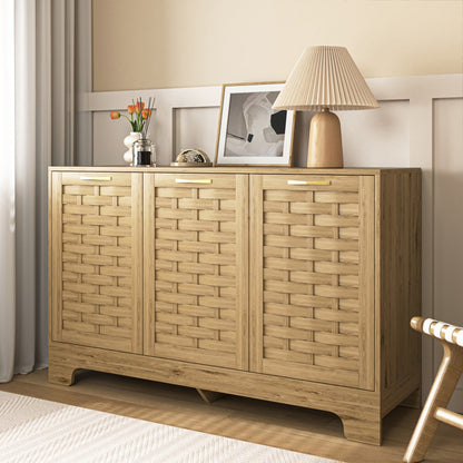 Storage Cabinet With 3 Doors, Wood Sideboard Buffet Storage With Adjustable Shelf, Anti-tip Kit Acce