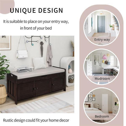 Storage Stool With 3 Louver Shaped Doors, Shoe Stool With Detachable Cushions And Hidden Storage Space