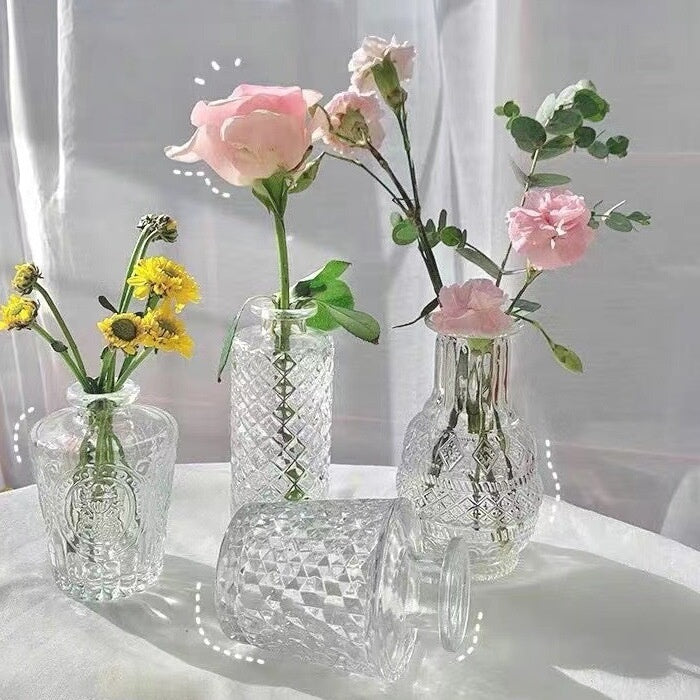 Retro Embossed French American Mini Glass Small Vase