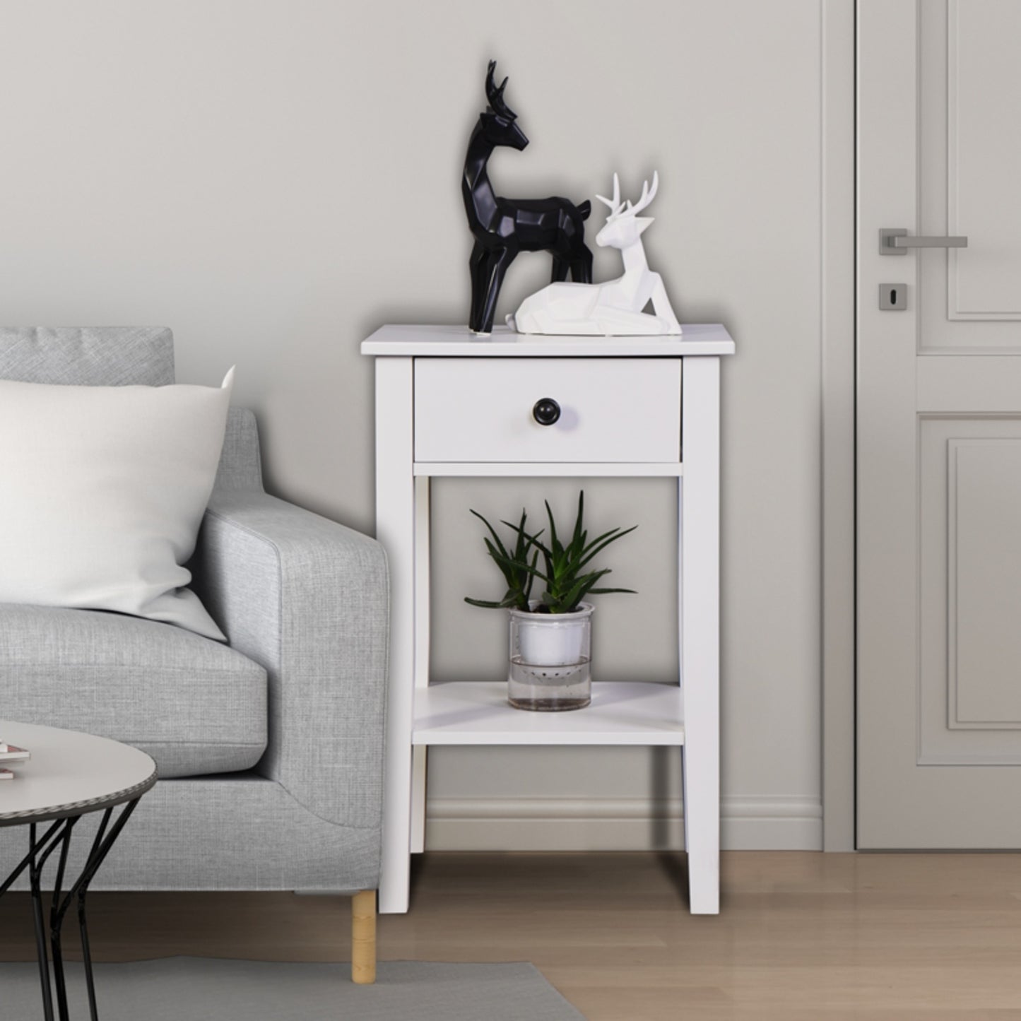 White Bathroom Floor-standing Storage Table With A Drawer
