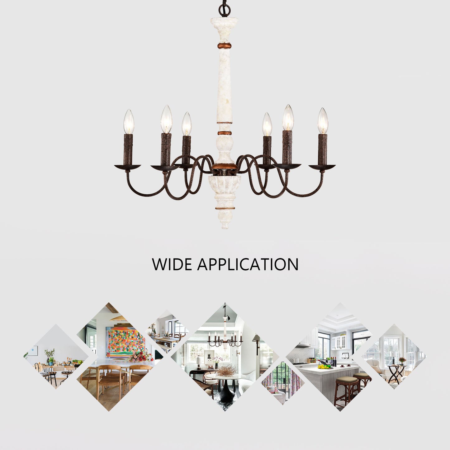 Retro White And Rust Color Chandelier With Light Fixture 6 Light E12 NO Include Bulb Pendant Light Fixtures For Dining Room, Lobby, Kitchen, Bedroom, Living Room, Conference Room, Home Office