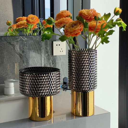 European Style Light Luxury Electroplated Golden Glass Vase Decoration
