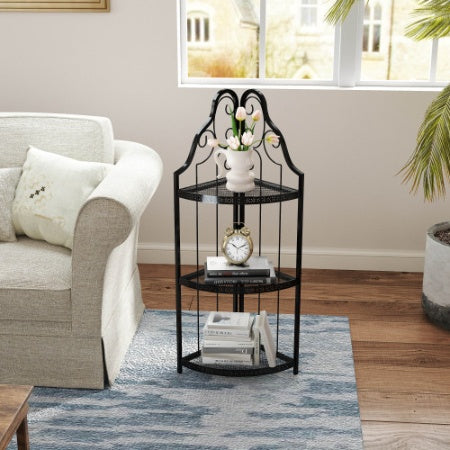 3-Tier Corner Open Shelf,Bookcase Freestanding Shelving Unit,Plant Stand Small Bookshelf For Living Room, Home Office, Kitchen, Small Space
