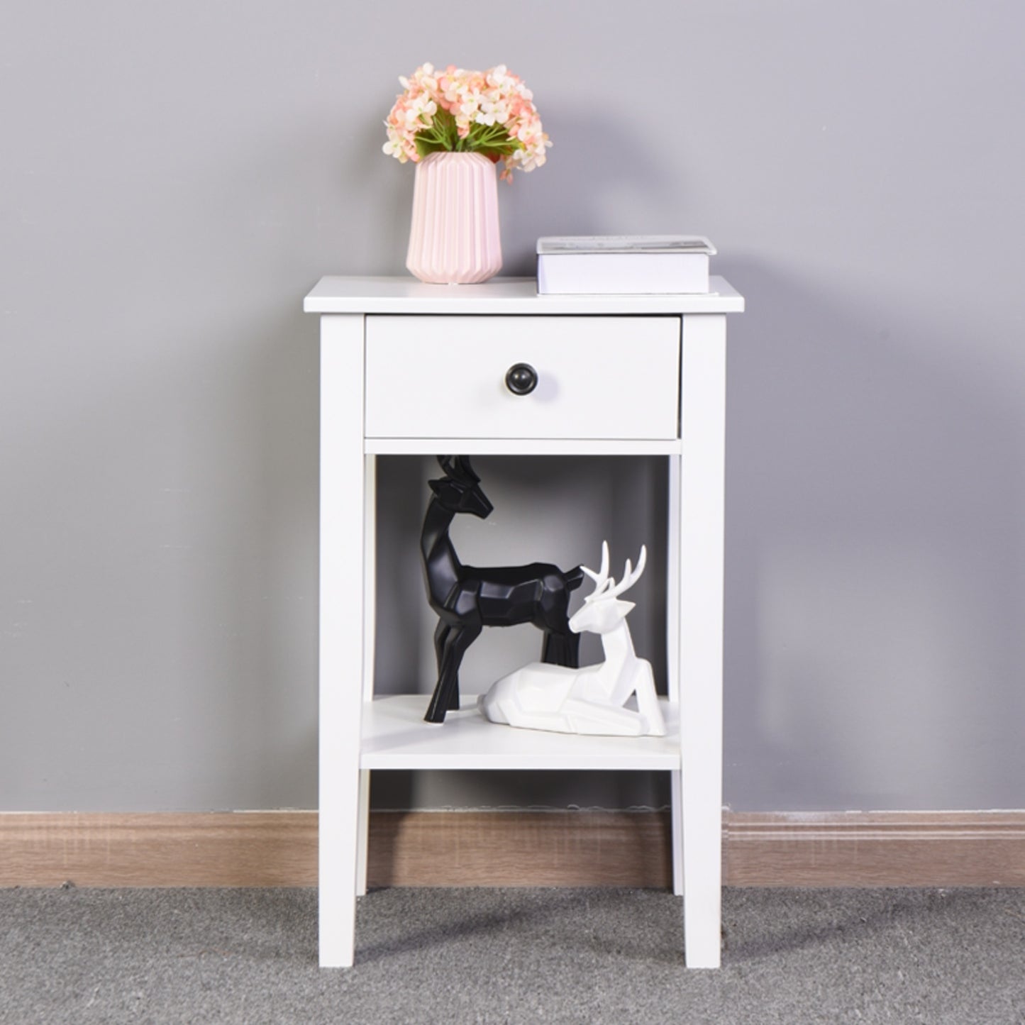 White Bathroom Floor-standing Storage Table With A Drawer