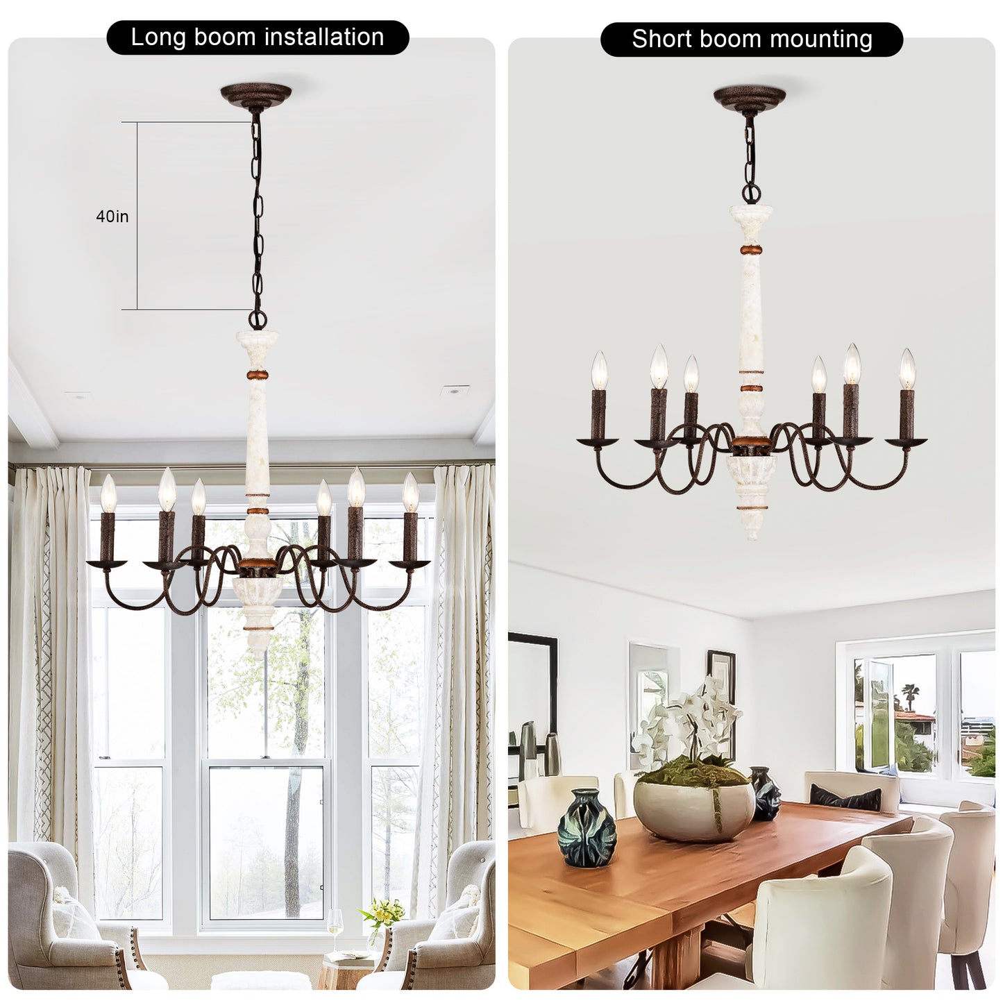 Retro White And Rust Color Chandelier With Light Fixture 6 Light E12 NO Include Bulb Pendant Light Fixtures For Dining Room, Lobby, Kitchen, Bedroom, Living Room, Conference Room, Home Office