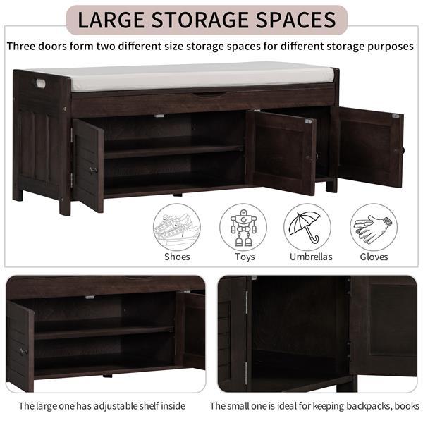 Storage Stool With 3 Louver Shaped Doors, Shoe Stool With Detachable Cushions And Hidden Storage Space