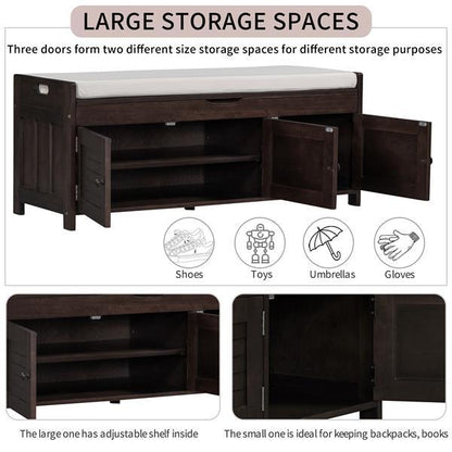Storage Stool With 3 Louver Shaped Doors, Shoe Stool With Detachable Cushions And Hidden Storage Space