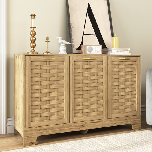 Storage Cabinet With 3 Doors, Wood Sideboard Buffet Storage With Adjustable Shelf, Anti-tip Kit Acce