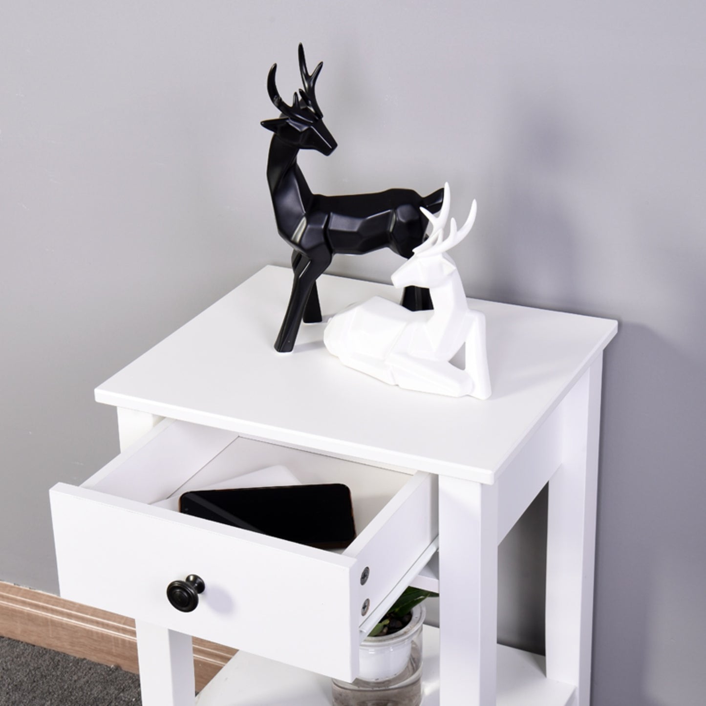 White Bathroom Floor-standing Storage Table With A Drawer