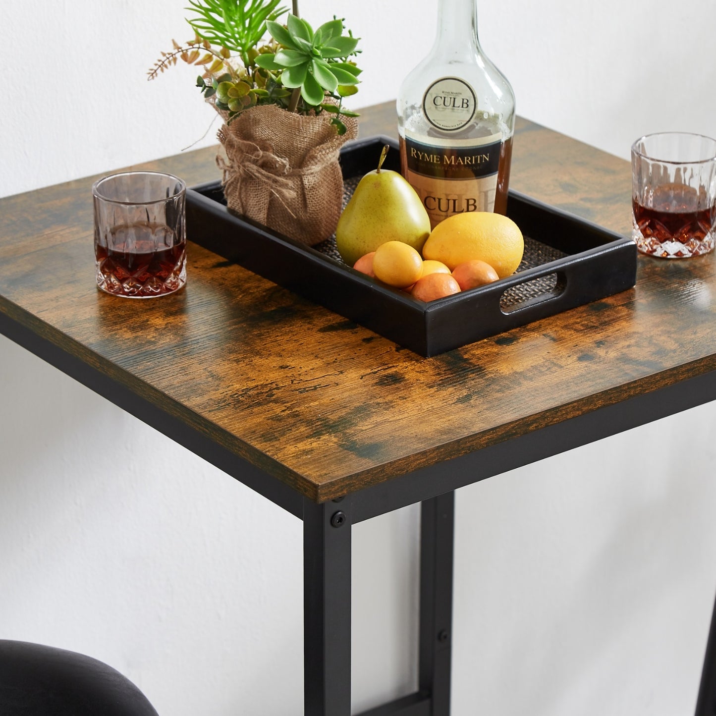 Bar Table Set With 2 Stools, PU Seat   Backrest, Rustic Brown, 23.62 W X 35 H