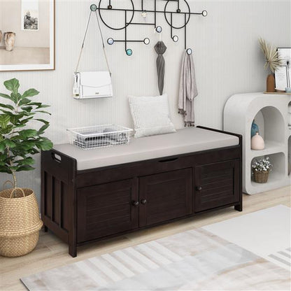 Storage Stool With 3 Louver Shaped Doors, Shoe Stool With Detachable Cushions And Hidden Storage Space