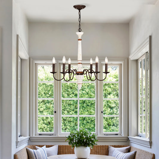 Retro White And Rust Color Chandelier With Light Fixture 6 Light E12 NO Include Bulb Pendant Light Fixtures For Dining Room, Lobby, Kitchen, Bedroom, Living Room, Conference Room, Home Office