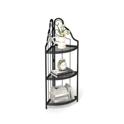 3-Tier Corner Open Shelf,Bookcase Freestanding Shelving Unit,Plant Stand Small Bookshelf For Living Room, Home Office, Kitchen, Small Space