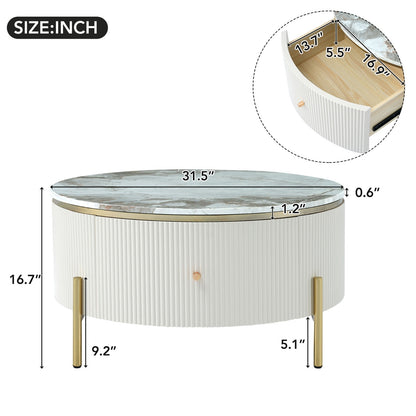 Modern Round Coffee Table With 2 Large Drawers Storage Accent Table  31.5