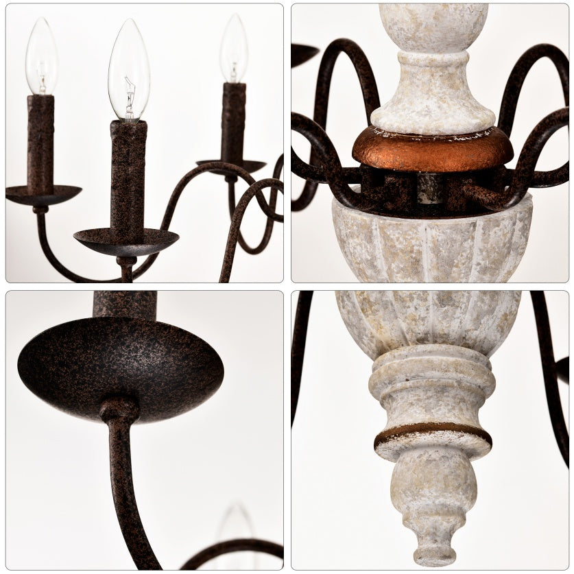 Retro White And Rust Color Chandelier With Light Fixture 6 Light E12 NO Include Bulb Pendant Light Fixtures For Dining Room, Lobby, Kitchen, Bedroom, Living Room, Conference Room, Home Office