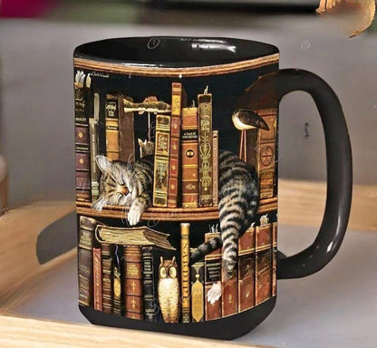 Bookshelf Library Book Fan Large Capacity Ceramic Coffee Mug