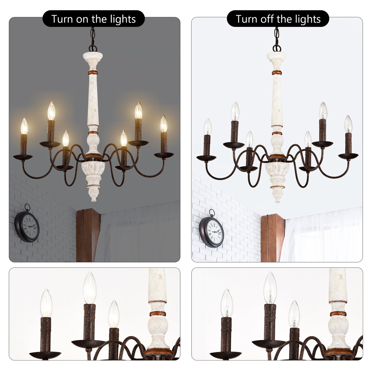 Retro White And Rust Color Chandelier With Light Fixture 6 Light E12 NO Include Bulb Pendant Light Fixtures For Dining Room, Lobby, Kitchen, Bedroom, Living Room, Conference Room, Home Office