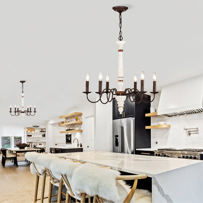 Retro White And Rust Color Chandelier With Light Fixture 6 Light E12 NO Include Bulb Pendant Light Fixtures For Dining Room, Lobby, Kitchen, Bedroom, Living Room, Conference Room, Home Office
