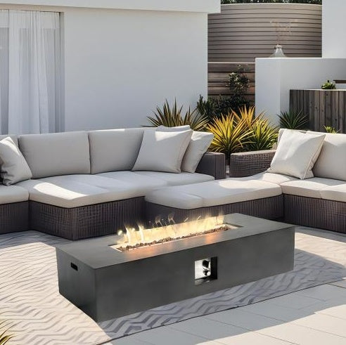 Large Rectangular Stone Gas Fire Pit With Lava Canopy
